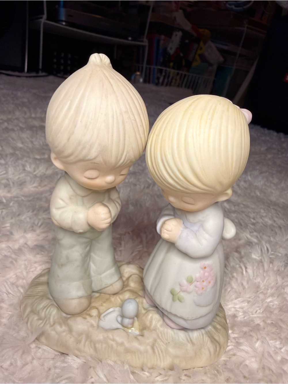 Ivory Ceramic Praying Children Statues - Pair